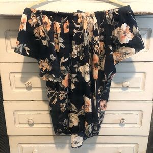 Off The Shoulder Navy Floral Blouse
